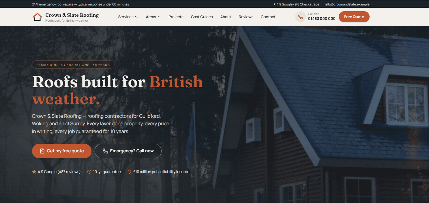 Crown & Slate Roofing website screenshot